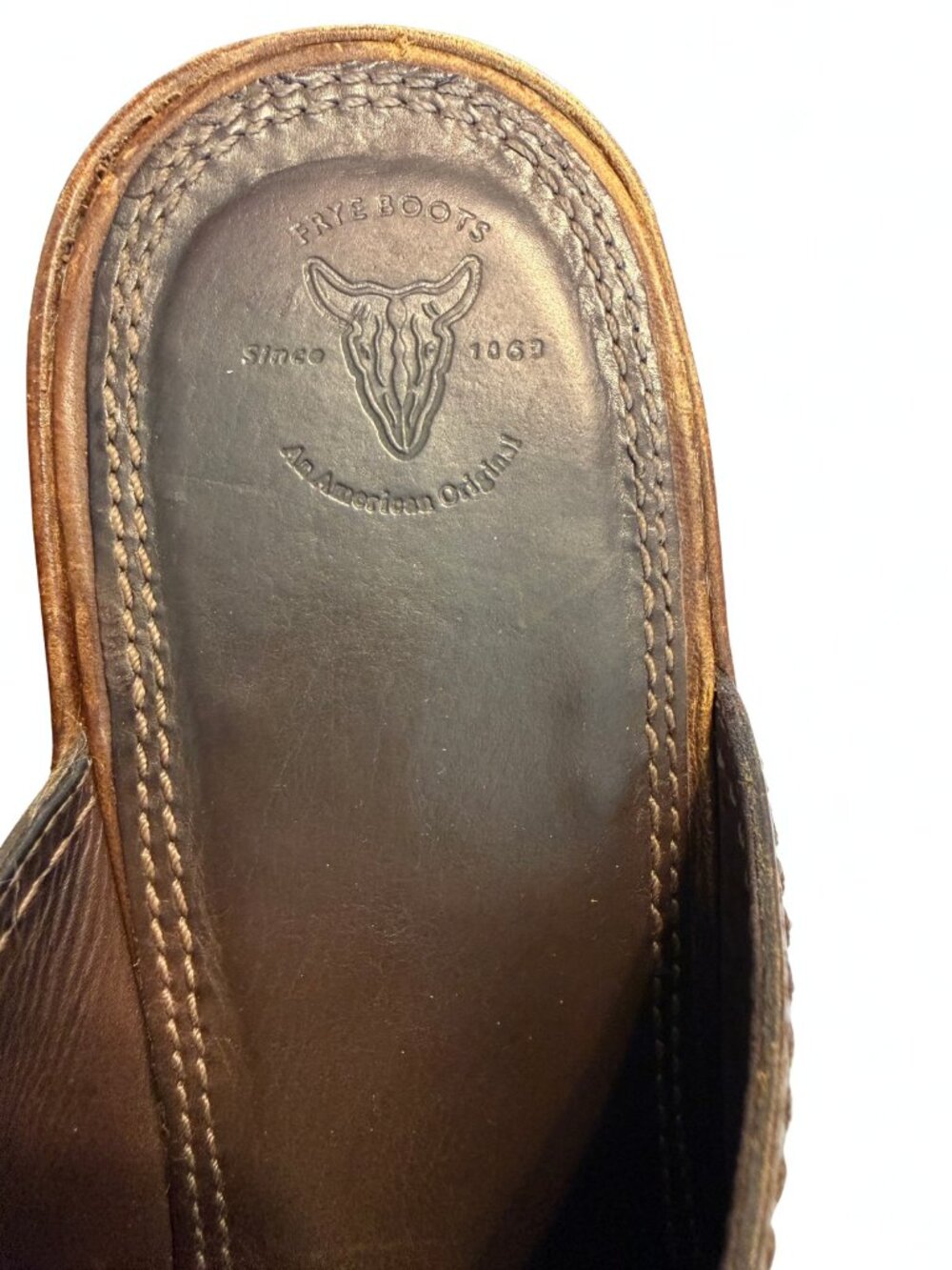 Frye Ingrid Apron Distressed Brown Leather Wooden Clogs Mules Women's Size 10 - Picture 2 of 6
